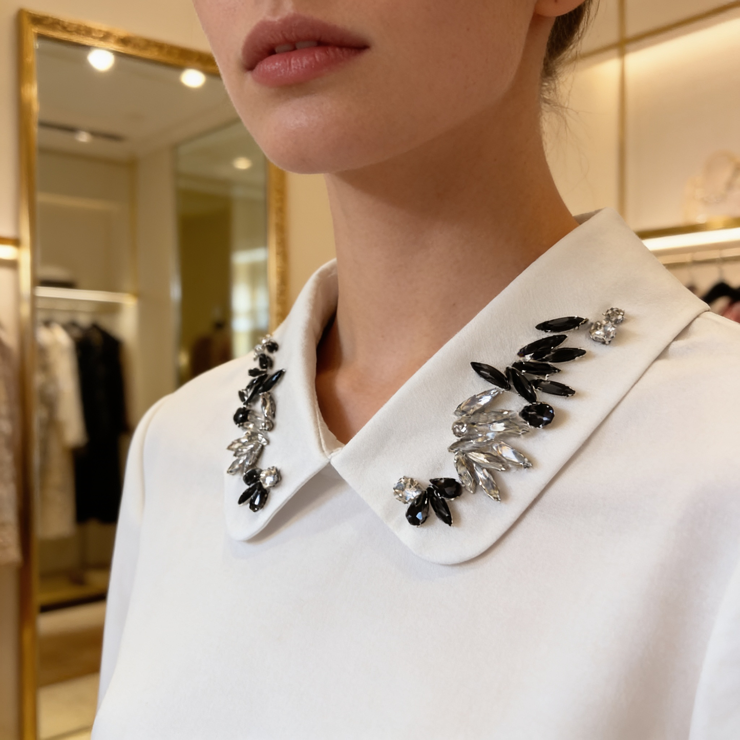 POLERA CON CUELLO Y BRILLOS